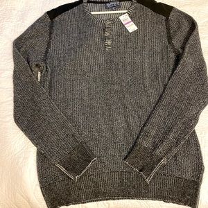 Men designer black sweater with black shoulder accents by American Rag. New.
